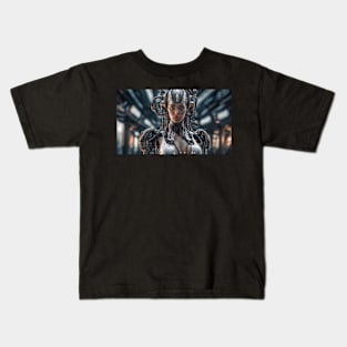 Dytopian Cyborg Woman Cyberpunk Kids T-Shirt